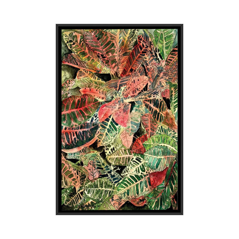 « croton botanique », impression sur toile, H 26 po x l 18 po x P 1,5 po, Toile avec cadre noir, Pas de tapis