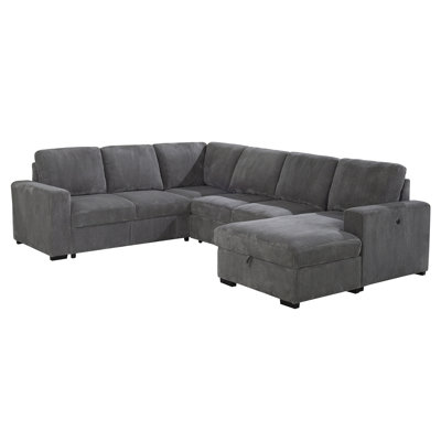 U2660 Grey Sectional W/pull Out Sofa Bed