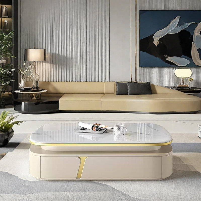 Table basse italienne en pierre monocristalline, Noir, H 16,53 po x L 59,05 po x l 31,49 po