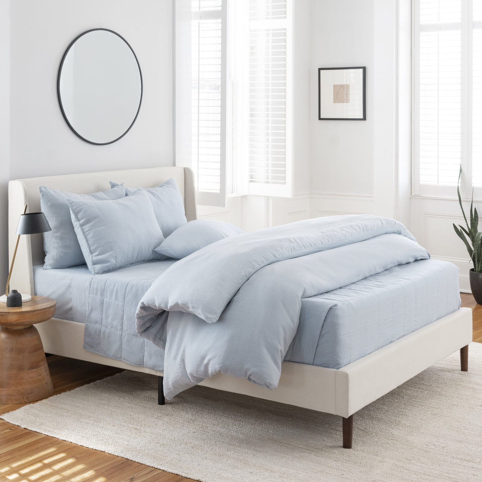Kamau Linen Quilt Set, Blue, Full/Queen