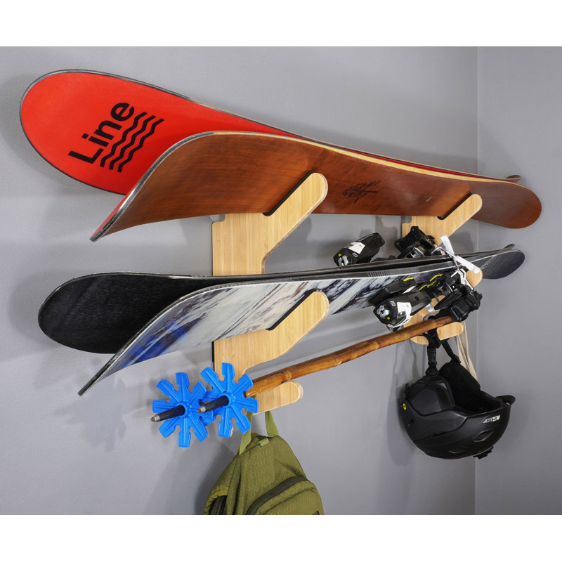 Porte-skis mural - série Hallstein, 2 étages, Bambou