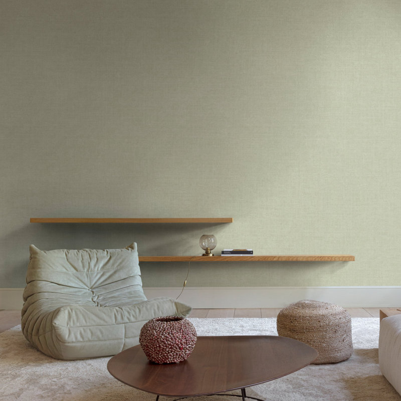 Inia Collection Textile Plain Wallpaper Roll, Olive Green