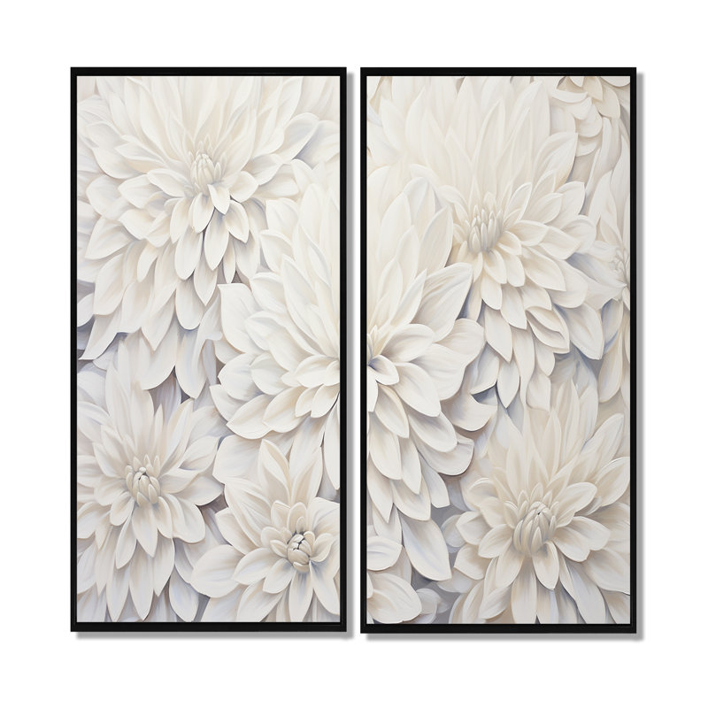 «White Dahlia Charm Collage», art mural blanc, 40" H x 40" W, Black, Reproduction encadrée sans passe-partout