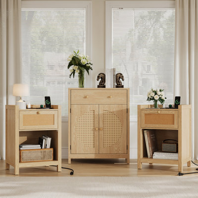 Lghm 3-piece Rattan Bedroom Set - One Sideboard and Two Nightstands, Natural