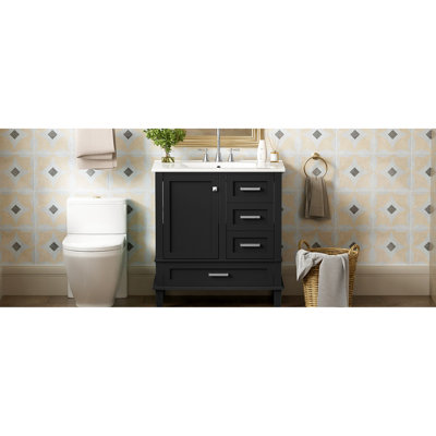 30" Bathroom Vanity In Black, Modern Design With Solid Wood + , Ceramic Countertop, 3 Drawers And Door For Black Cabinet, Sink, Soft Close Astounding
