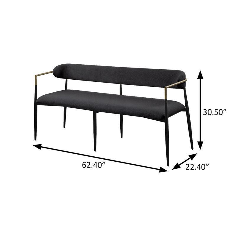 Banc en chenille noir, L 62,4 po x P 22,4 po