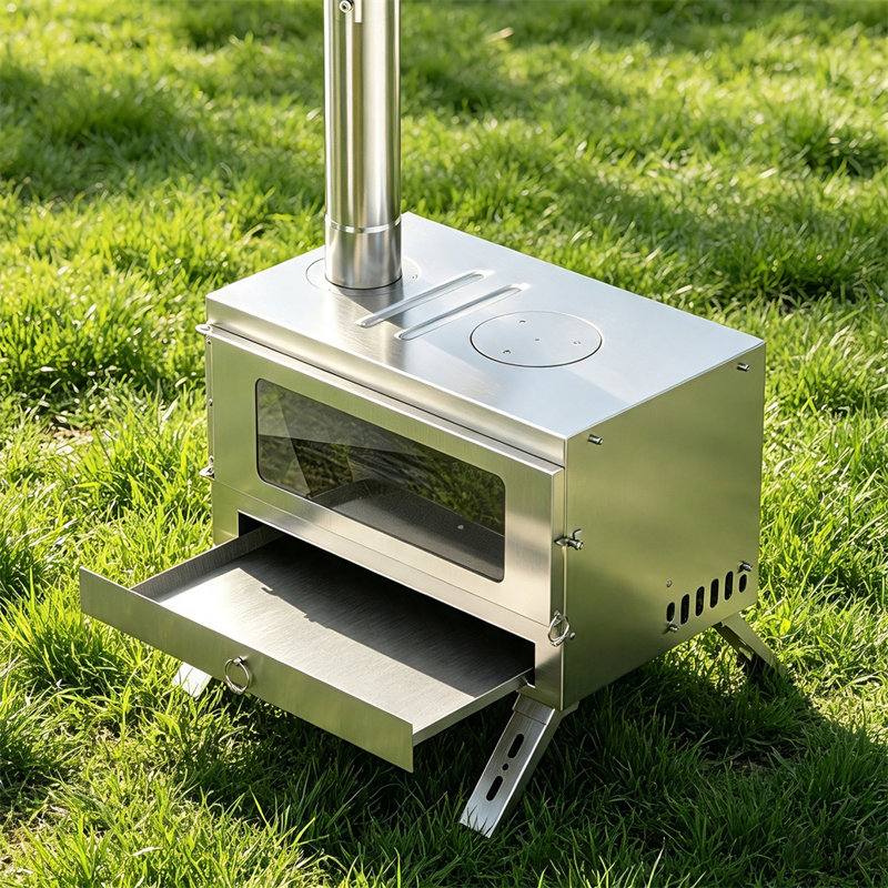 Réchaud de camping 2 en 1 en acier inoxydable avec four amovible pour la cuisson et le chauffage à l'extérieur