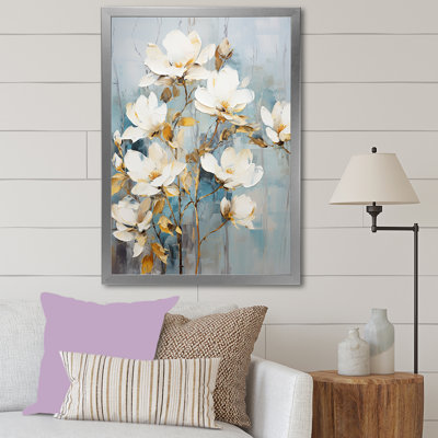 «Magnolias Beauty Blossums» beige et doré - reproduction sur toile