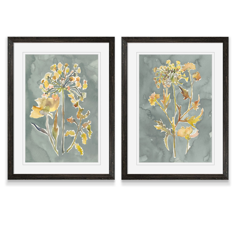 " Collected Florals I " 2 - Pieces, 20" H x 16" W, Espresso, Framed Print with Mat
