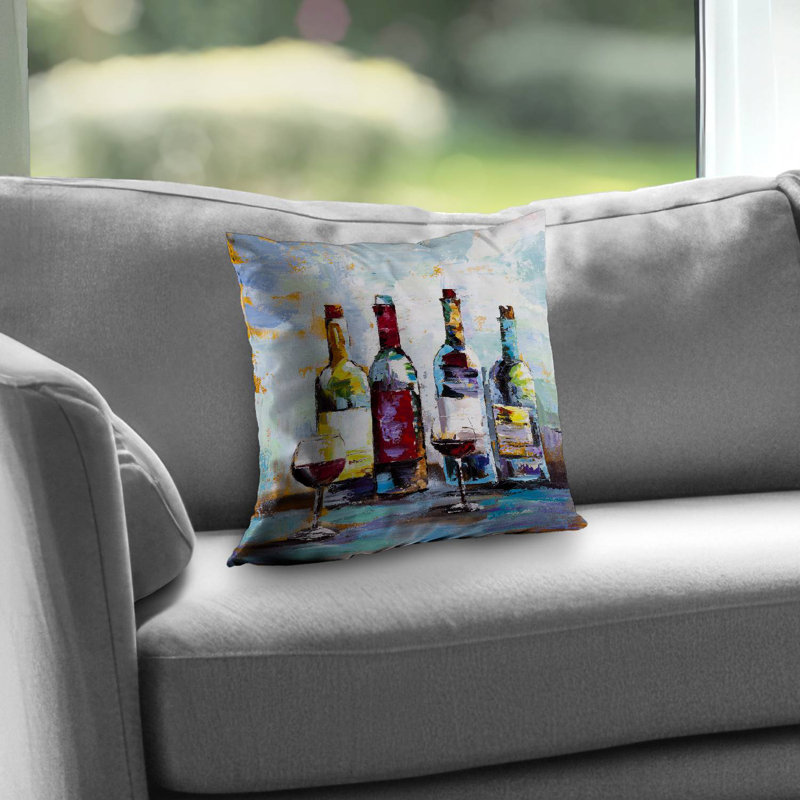 Wine Tasting Kitchen Red Poly Twill Throw Pillow – Poly Twill Throw Pillow with Insert, Double-Sided Print