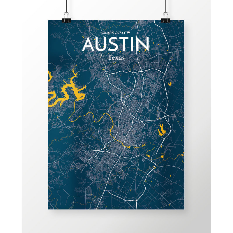 Austin City Map - No Frame Print, 50.8cm H x 40.6cm W x 0.13cm D