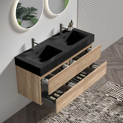 Meuble-lavabo mural 48 po (24 po * 2) avec lavabo à quartz et tiroirs, KD