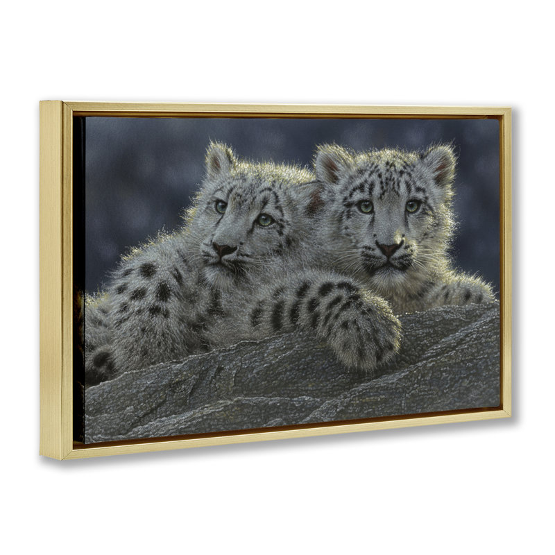Cadre flottant Snow Leopard, H 21 po x l 31 po, Cadre flottant métallique doré