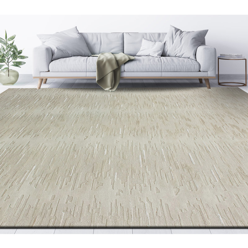 Abstract Area Rug in Cream/Silver, Rectangle 9' x 12'