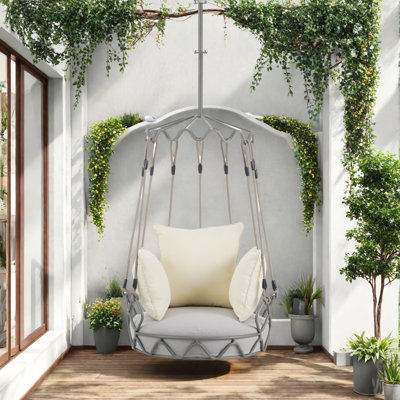 Outdoor Porch Swing Chair Hanging Basket, Hanging Chair With Uv Resistant Cushion, Olefin Fabric For Patio Porch, Balcony