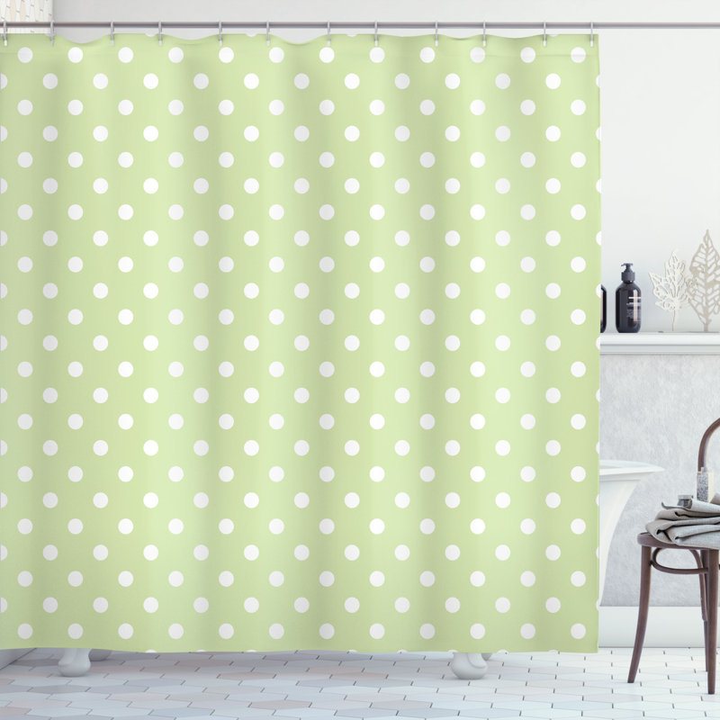  Rideau de douche simple à pois colorés, Vert pâle, H 69 po x l 75 po