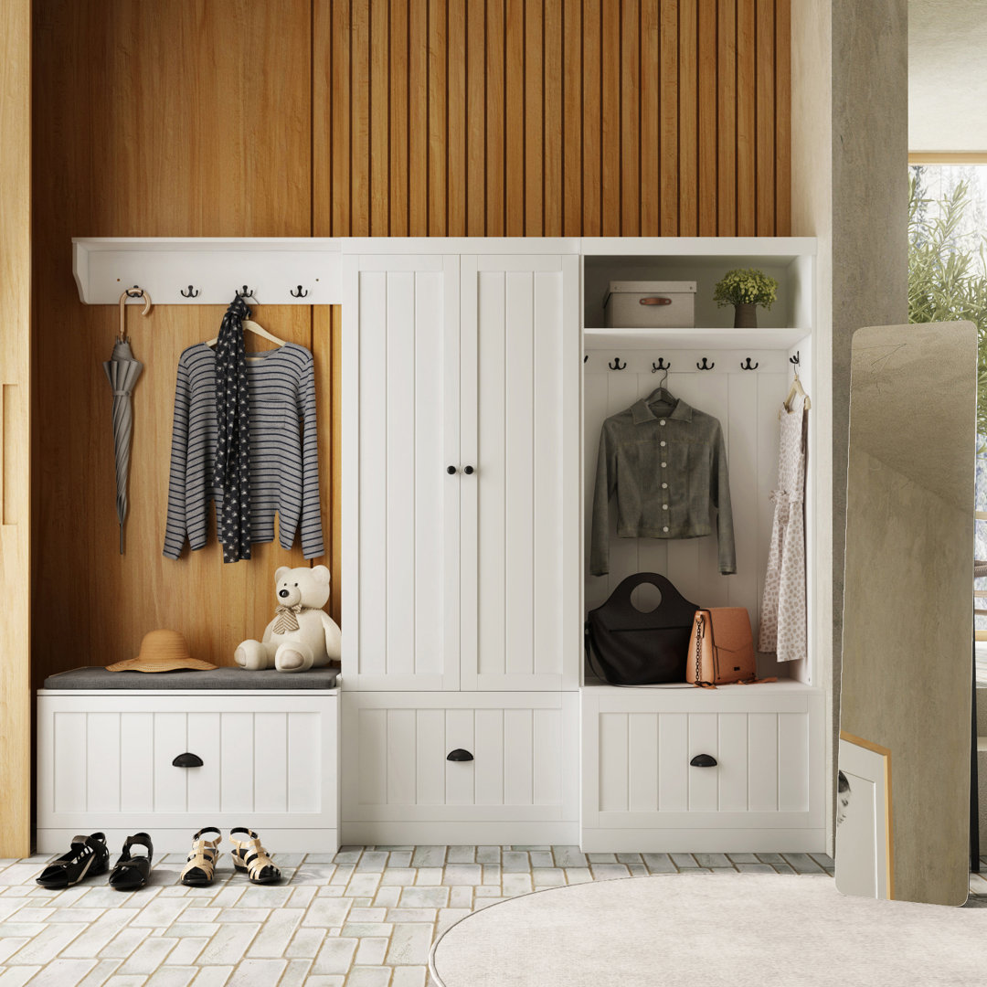 Faera Hall Tree 86.8'' Wide with Bench and Shoe Storage Red Barrel Studio®