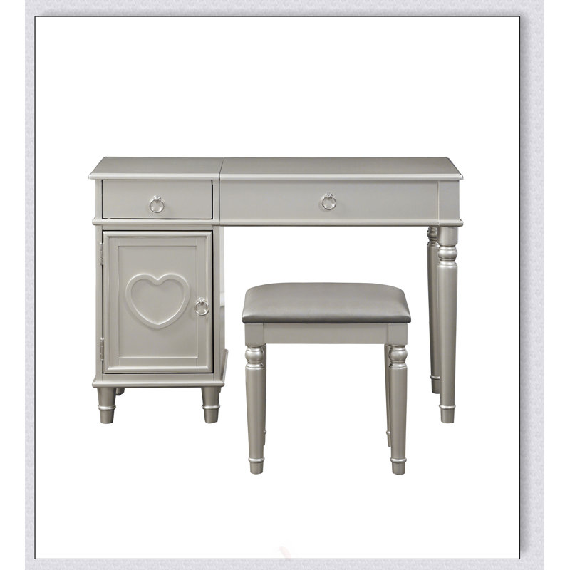 Ensemble de meuble-lavabo luxueux avec tabouret, miroir rabattable et grand rangement pour le maquillage et les bijoux