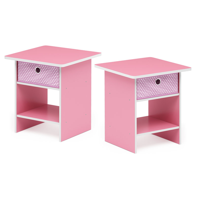 Ensemble de 2 tables de chevet modernes en bois avec tiroir et tablette 15,5 po x 15,5 po x 17,8 po, Rose, Rose