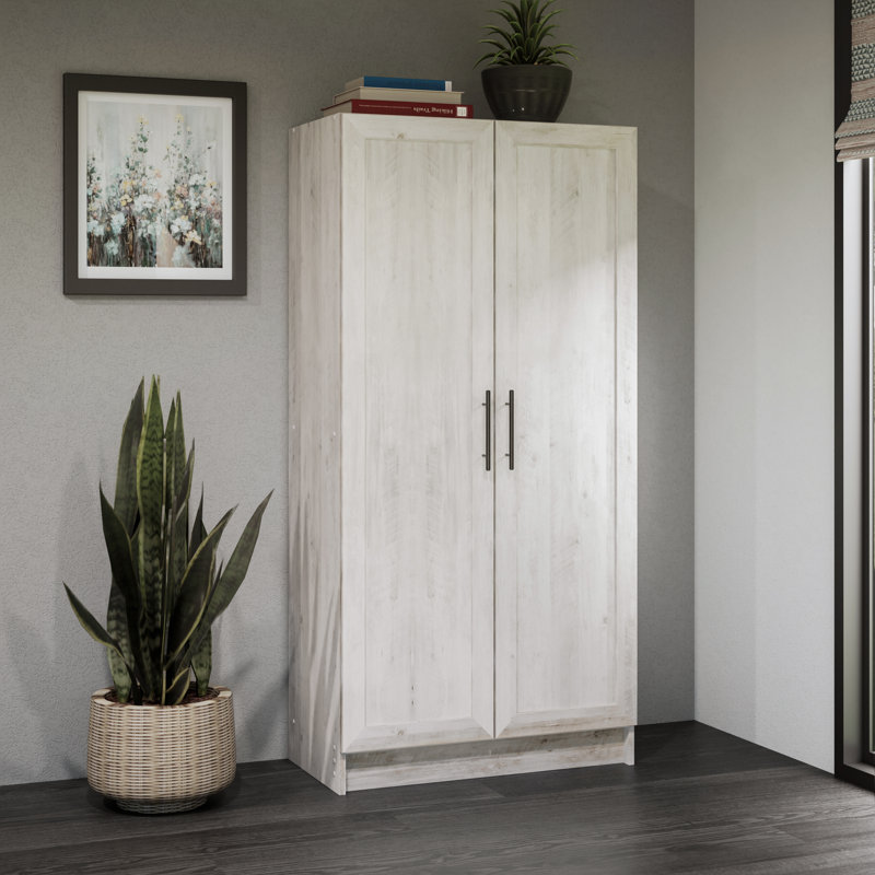 Watse 65" Tall Storage Cabinet with Panel Doors, Kitchen Pantry, Dining Room Cupboard with 2 Adjustable and 1 Fixed Shelf, Free Standing Living Room Accent Cabinet, 16.75"D x 32"W x 65"H, Washed White