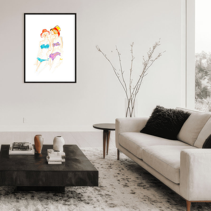 'Bathing Beauties' Framed Print Wall Art, 16" H x 12" W x 2.375" D, Framed Canvas, Black
