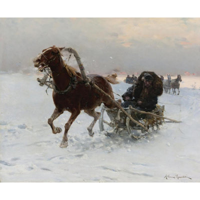"Sledding Caravan" by  Alfred Von Wierusz-Kowalski - Gallery Wrap Canvas Wall Art