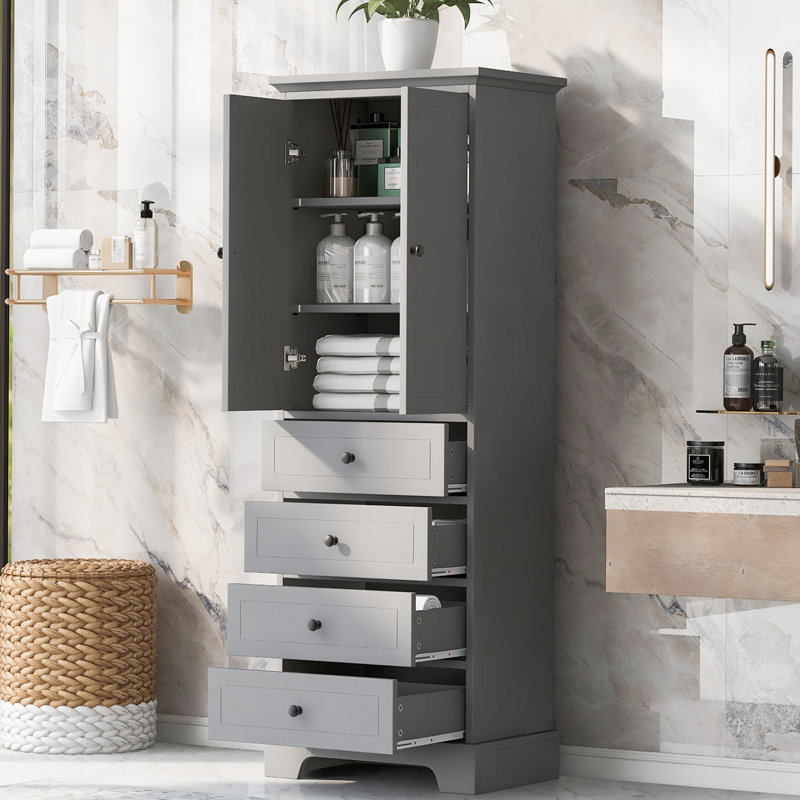 Flora Freestanding Bathroom Cabinet With Drawers, Gray