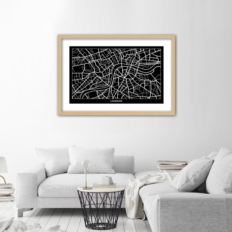 Plan For London City - Single Picture Frame Print, 70cm H x 100cm W, Tan