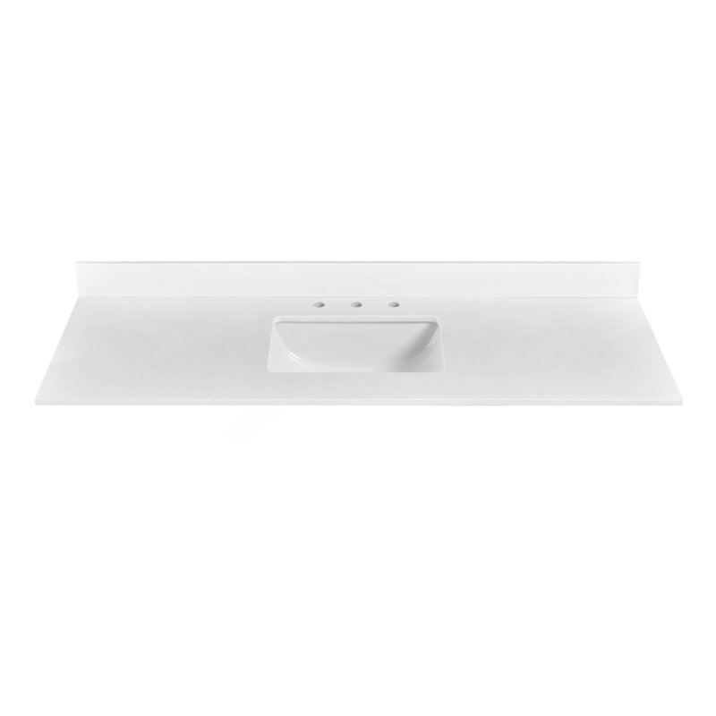 60 po x 22 po, meuble-lavabo en pierre blanc avec lavabo en céramique encastré et 3 trous de robinet avec dosseret