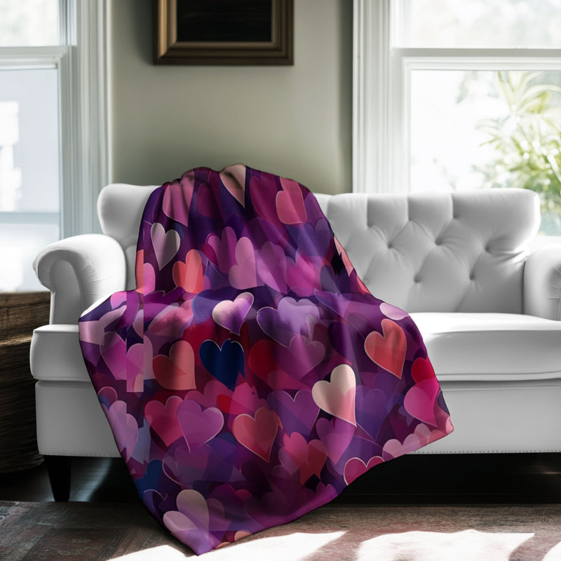 Mauve Hearts - 1 pièce Sherpa Premium, Grand lit