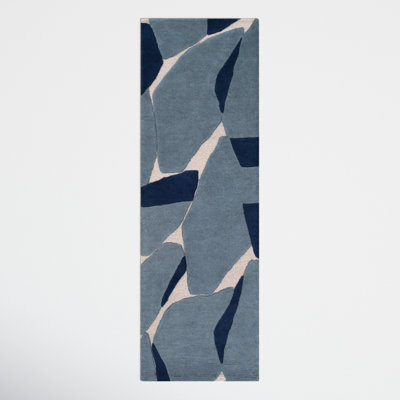 Abstract Handmade Tufted Wool Light Blue/Navy/Light Slate Area Rug