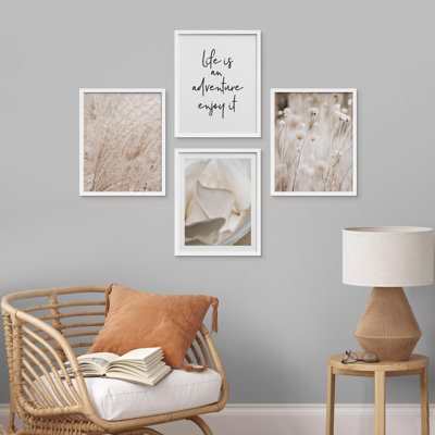 " Life Is A Adventure Wildflowers Floral Botanical " 4 - Pieces
