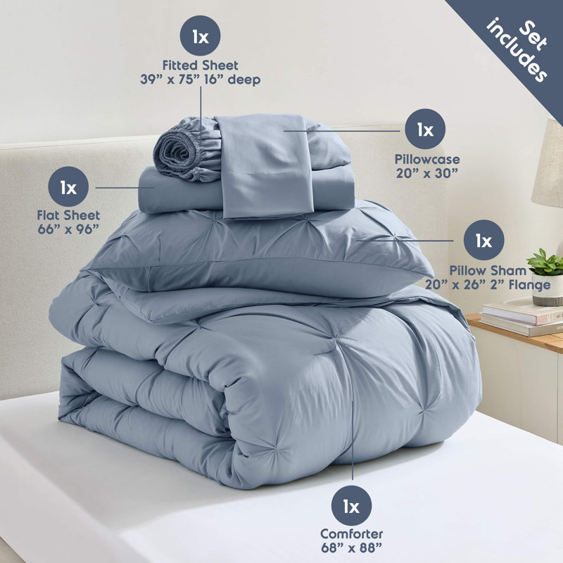 Stone Blue Twin Down Alternative Microfiber Bed in a Bag Set
