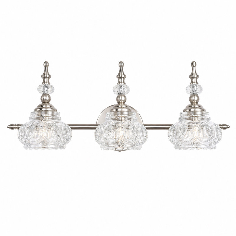 Éclairage pour meuble-lavabo de salle de bain à trois lumières de style rétro au fini nickel, Clair, Nickel, 3 lumières