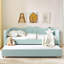 Lit de jour simple, lit de jour rembourré en vichy équipé d'un cadre de lit gigogne escamotable et d'une poche de rangement latérale, canapé-lit multifonctionnel en bois massif pour chambre d'enfant et chambre d'invités - Cyan-1383724845-1383724844
