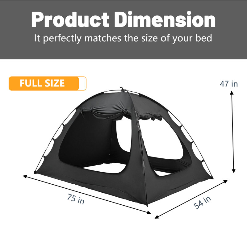 Portable Bed Canopy For Adult And Kids, 3 Doors Breathable Tent, 80% Blackout Private Space Sleeping Tents, Full