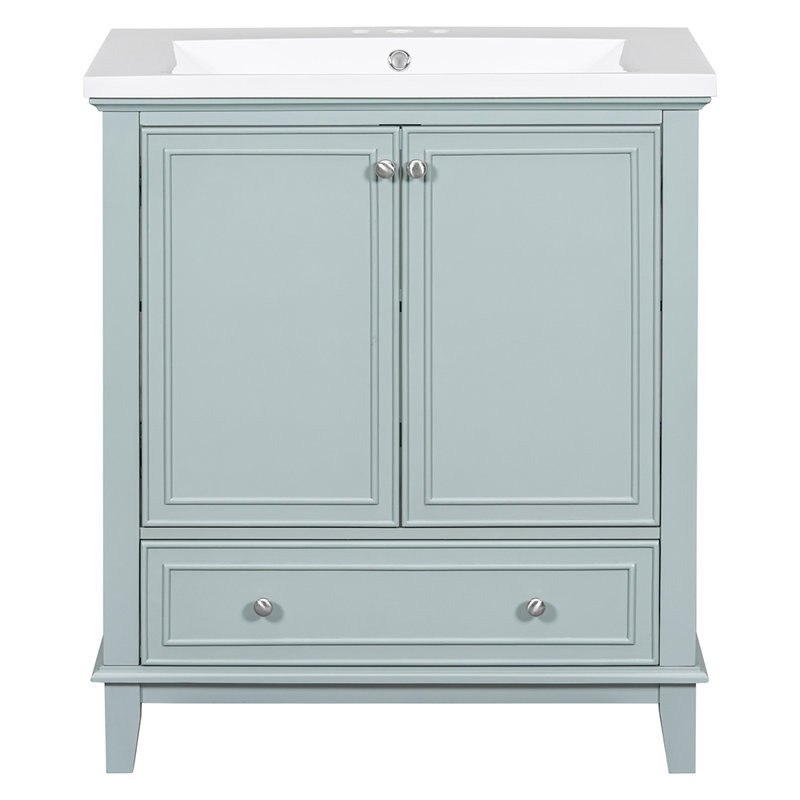 Naleah 30.01'' Single Bathroom Vanity with Solid Wood Top, Light Blue