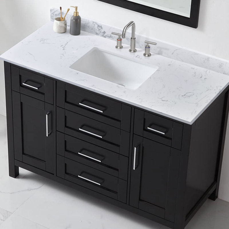 Plateau de meuble-lavabo simple 60 po en pierre de quartz avec lavabo