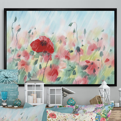 " Red Poppy Field Under The Rain "