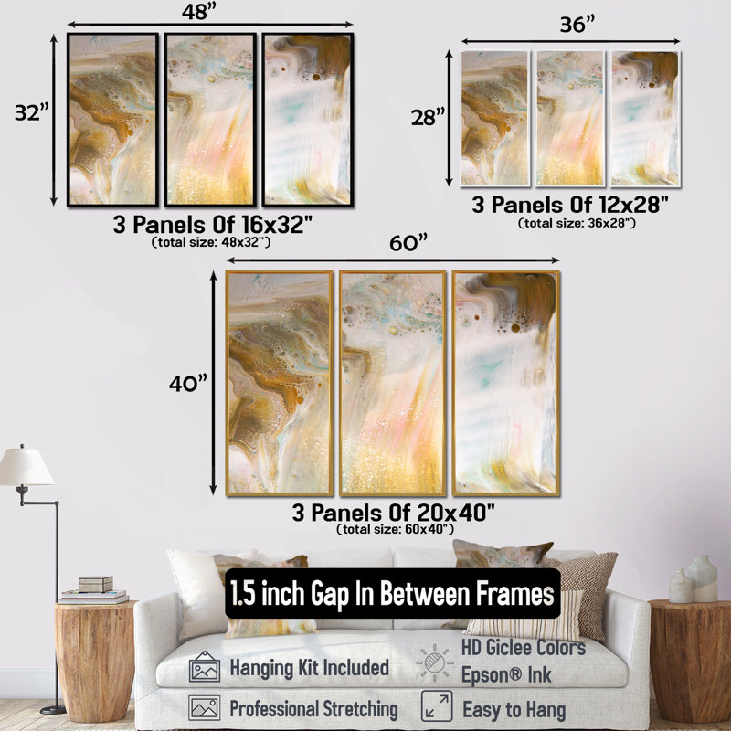 «Fluid Art In Pastel Tones I», ensemble de 3 impressions sur toile, 32" H x 48" W, Brun