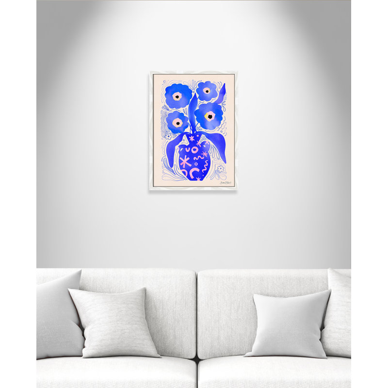 «Blue Flowers Matisse» par Bloom, Grain de bois blanc, L 17 po x H 23 po, Impression encadrée