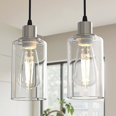 Luminaire suspendu pour îlot de cuisine 1 lumière avec abat-jour en verre transparent