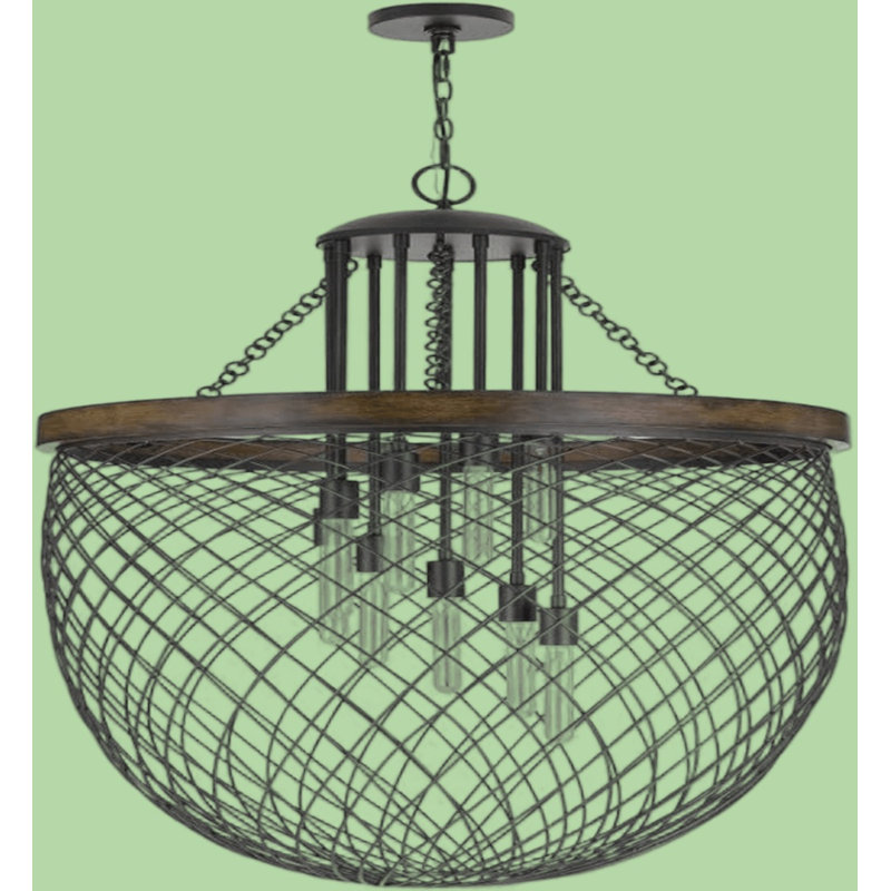 Lustre 9 lumières Marion avec finition bronze et bois H 44,25 po