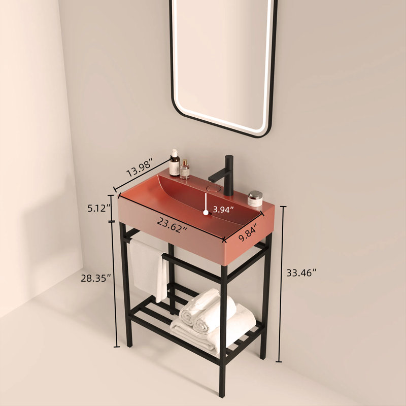 Ensemble de meuble-lavabo sur pied 24 po avec lavabo en céramique, ensemble de lavabo console sur pied, lavabo rectangulaire en céramique sans robinet
