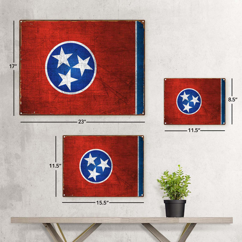 Drapeau du Tennessee sur impression métallique, H 11,5 po x l 15,5 po x P 0,04 po