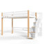 Lit mezzanine en bois avec étagères, escalier de rangement et patères.-133705248-135894174