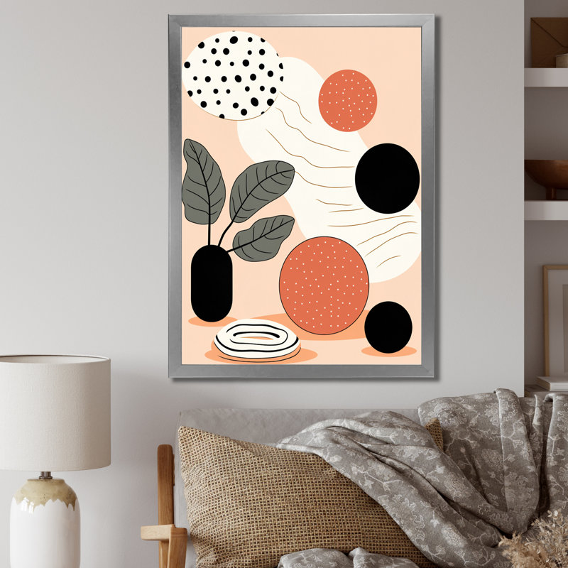 Boho Botanical Abstract - impression, Cadre simple argenté, H 44 po x l 34 po x P 1,5 po