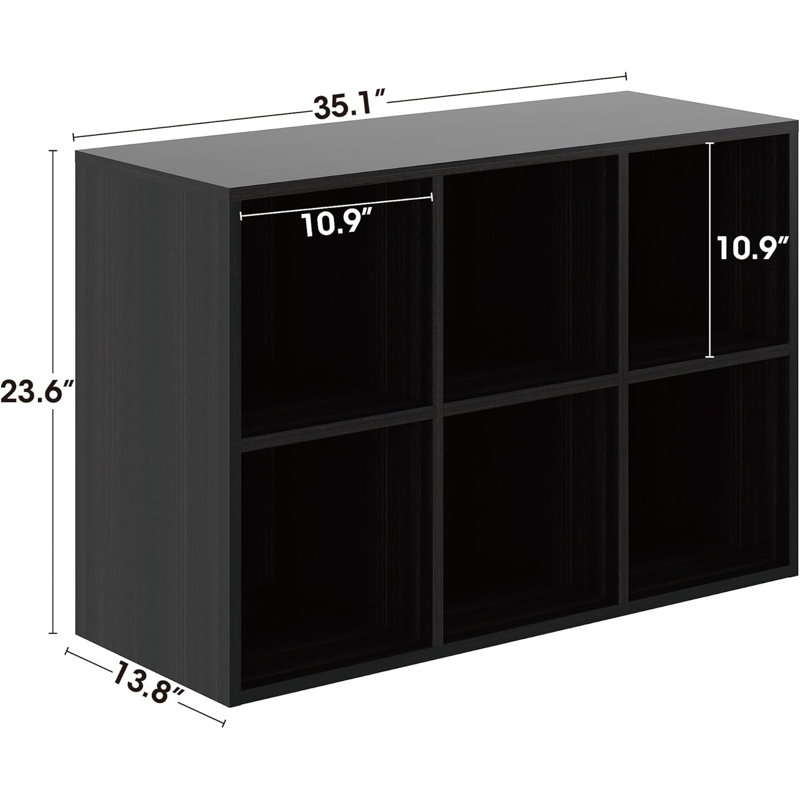 Latitude Run® Shoe Rack, 6 Compartment Open Storage Display Shoes Organizer FSSR016, Obsidian Wood