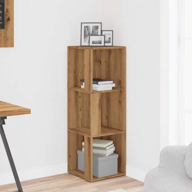 33cm W Corner Bookcase, 3 Shelves (100cmH x 33cmW x 33cmD), Old Wood