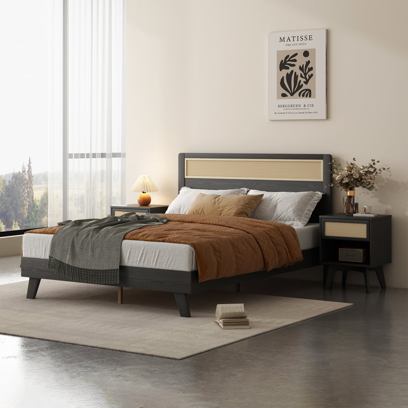 Bed Frame With Rattan Headboard, Full